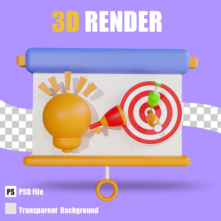 PSD 3d render bussines target presentación idea 2 con fondo transparente