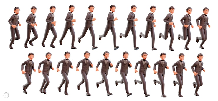 PSD 3d render bussinesman animation frames