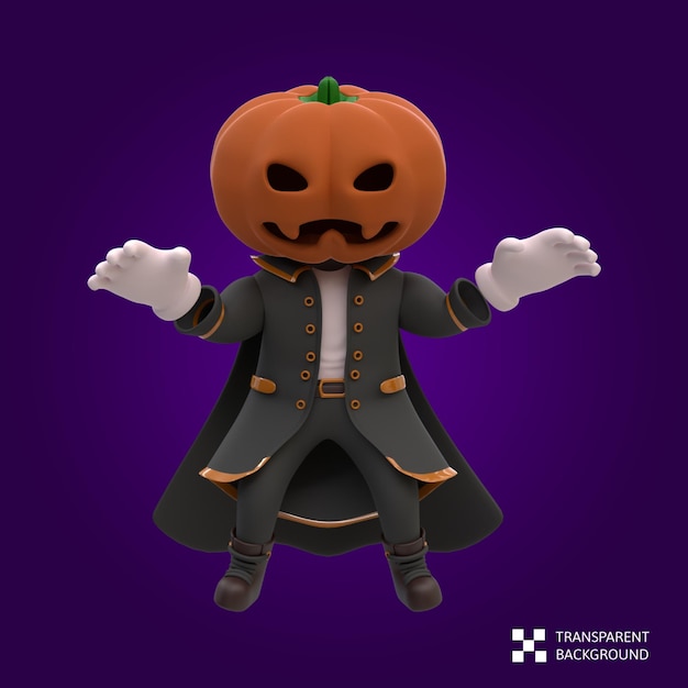 3d render cabeça de abóbora personagem de halloween