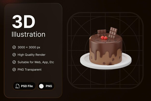 PSD 3d render cake world chocolate day concepto icono moderno diseño de ilustraciones