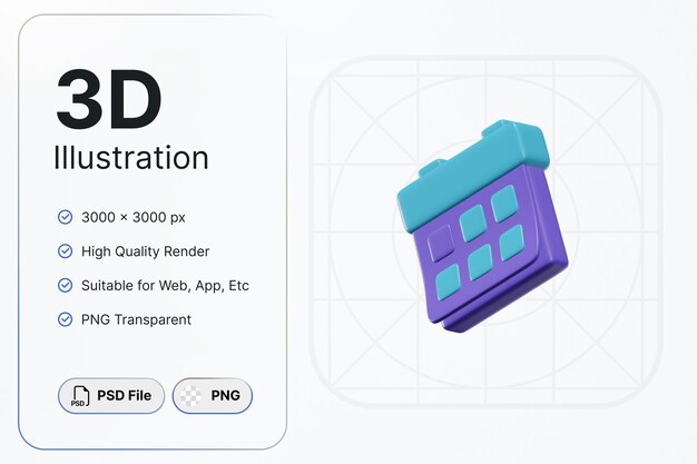3D Render Calander Right Angel Concepto esencial Icono moderno Diseño de ilustraciones