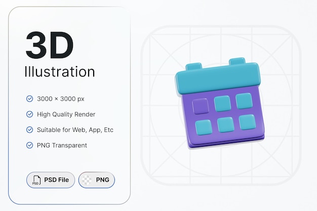 3d render calander vista central concepto esencial icono moderno diseño de ilustraciones