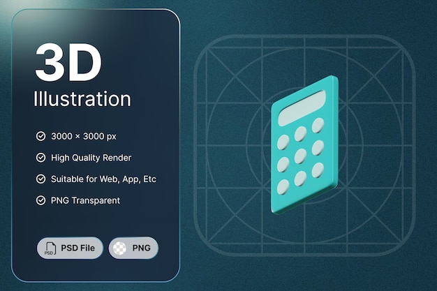 3D Render Calculator Right Angel eCommerce Concepto Moderno Icono Ilustraciones Diseño
