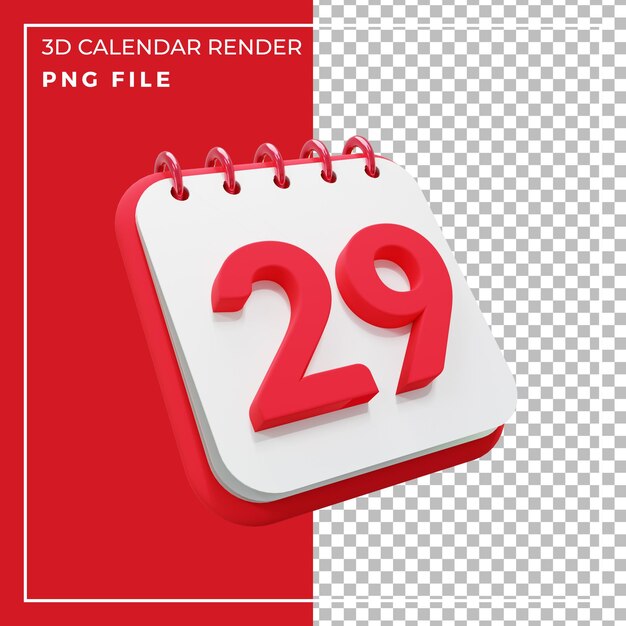 3d render calendario 29 días