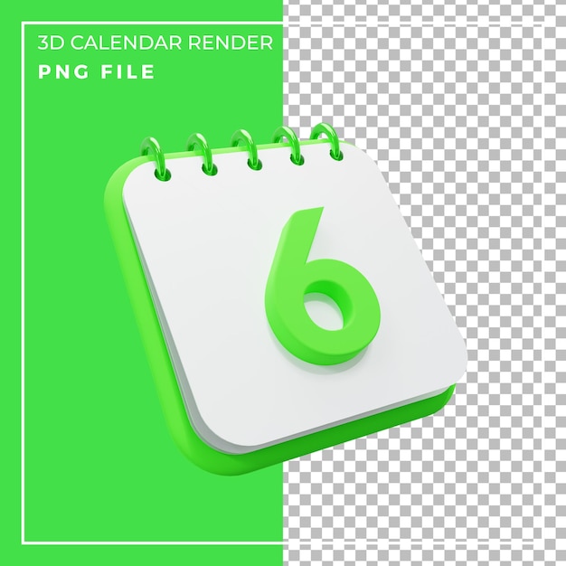 PSD 3d render calendário de 6 dias