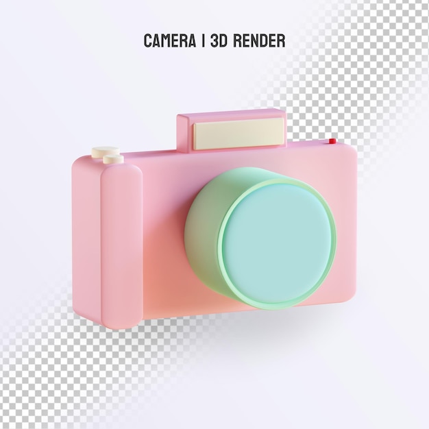 3d render cámara rosa suave con fondo transparente