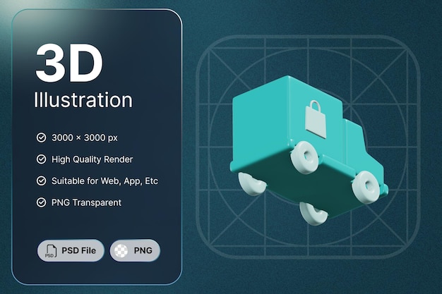 3D Render Car Expeditions Ángulo izquierdo Concepto de comercio electrónico Icono moderno Diseño de ilustraciones
