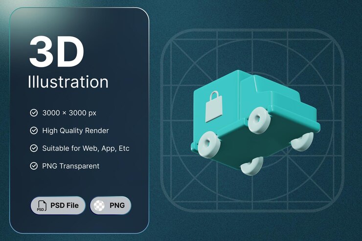 PSD 3d render car expeditions right angel ecommerce concepto icono moderno diseño de ilustraciones