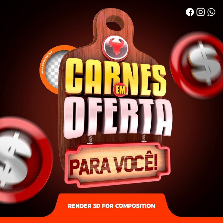PSD 3d render carnes em ofertas posicao 02
