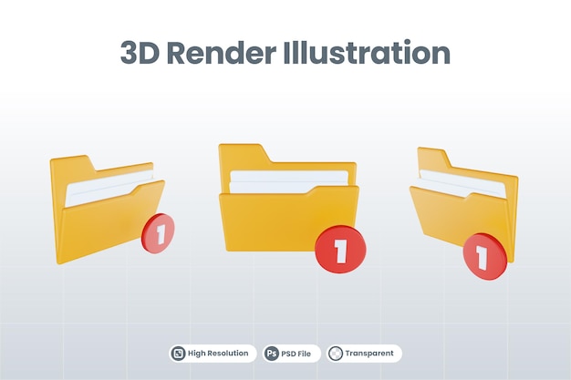 PSD 3d render carpeta un icono con carpeta de archivos naranja y rojo