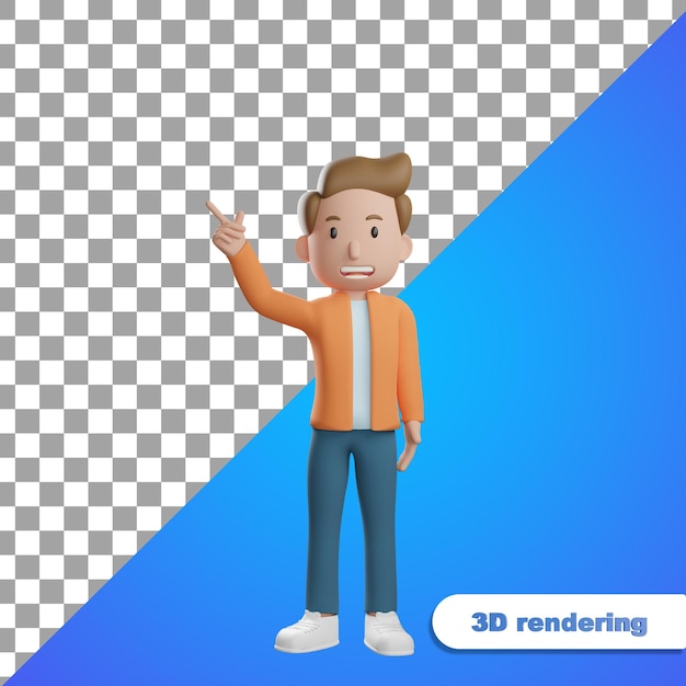 3D-Render-Cartoon-Mann zeigt mit dem Finger