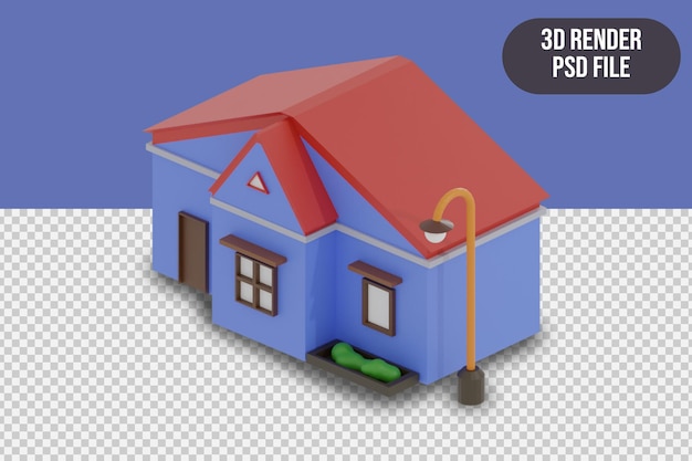 PSD 3d render casa azul