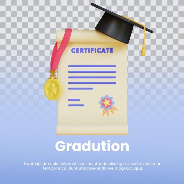 3d render certificado de pós-graduação com medalha