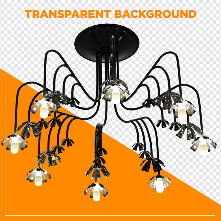 PSD 3d render chandelier pendente luz de teto com fundo transparente