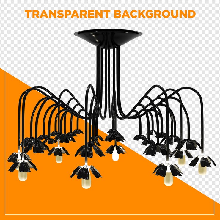 PSD 3d render chandelier pendente luz de teto com fundo transparente