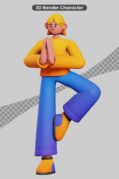 3d render character yoga meditation