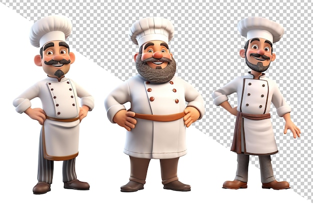 PSD 3d render chef cartoon ilustração conjunto coleção isolada