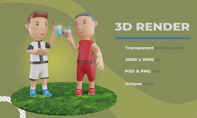 3d render chicos bebiendo