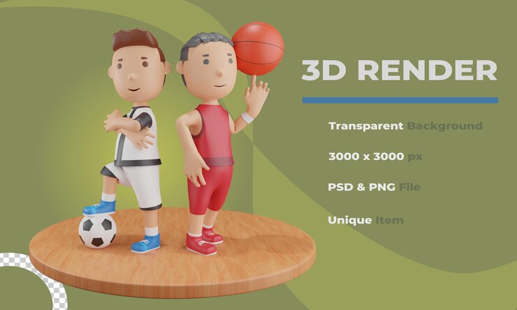 PSD 3d render chicos posa con pelota