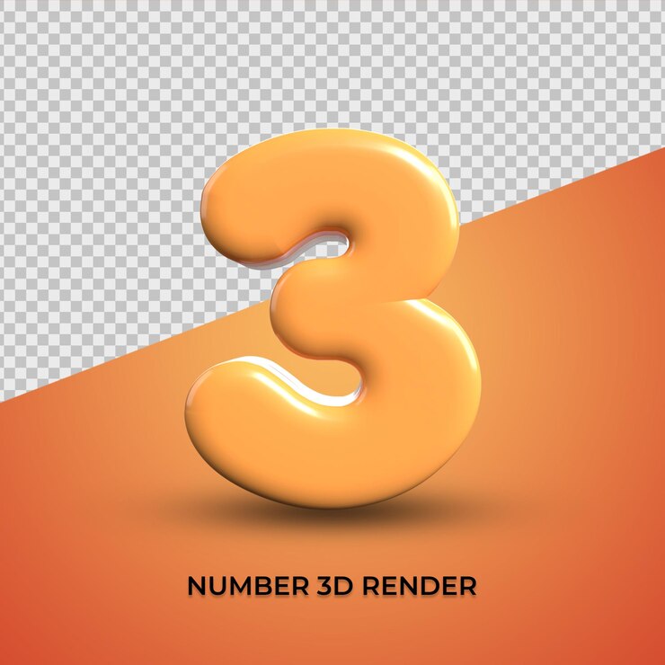 3D render čísla 3 transparentní oranžová barva, plast