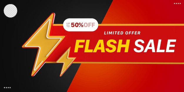 PSD 3d render colorido rojo flash venta insignia banner