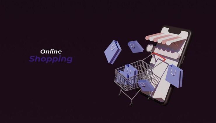 PSD 3d render concepto de compras en línea