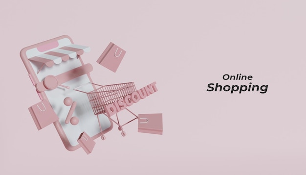 3d render concepto de compras en línea