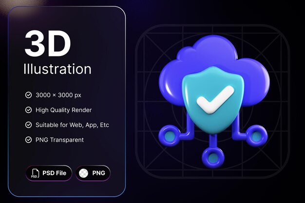 PSD 3d render concepto de tecnología de control de seguridad diseño de ilustraciones de iconos modernos