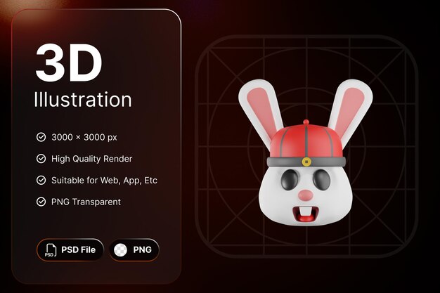 PSD 3d render conejo año nuevo chino concepto diseño moderno