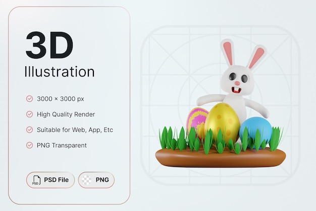 3D Render Conejo y huevo Concepto de Pascua Icono moderno Diseño de ilustraciones