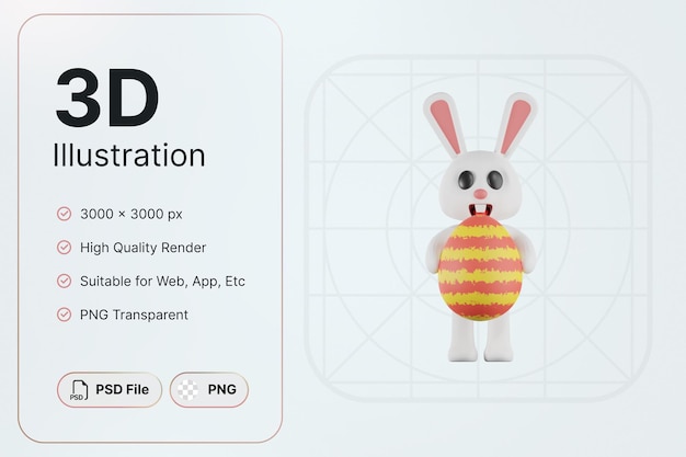 3D Render Conejo Traer Huevo Pascua Concepto Moderno Icono Ilustraciones Diseño