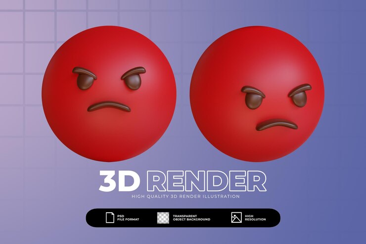 PSD 3d render conjunto de emoji de rosto fofo e zangado