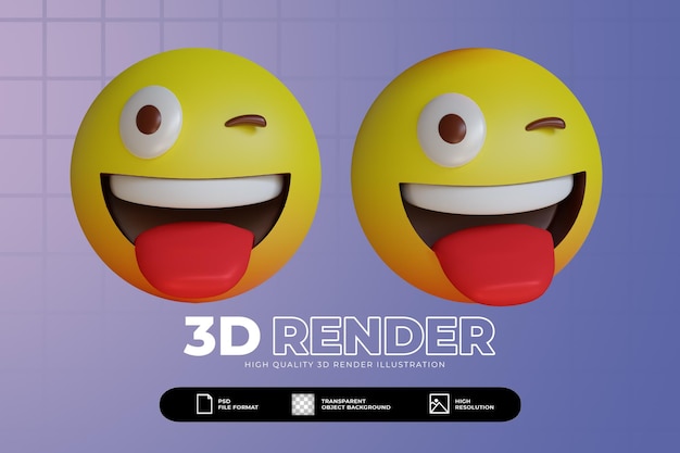 3d render conjunto de emoji de rosto louco fofo