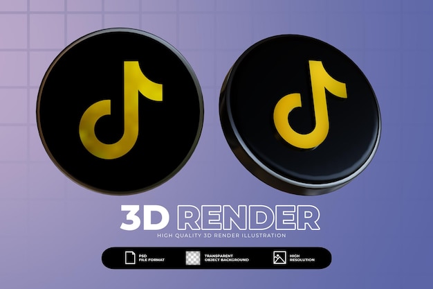 3d render conjunto de ícones de tiktok de mídia social ouro preto