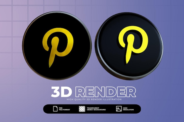 3d render conjunto de iconos de pinterest de redes sociales de oro negro