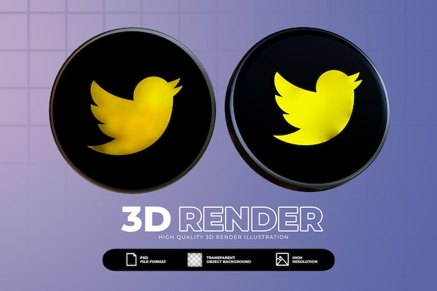 3d render conjunto de iconos de twitter de redes sociales de oro negro