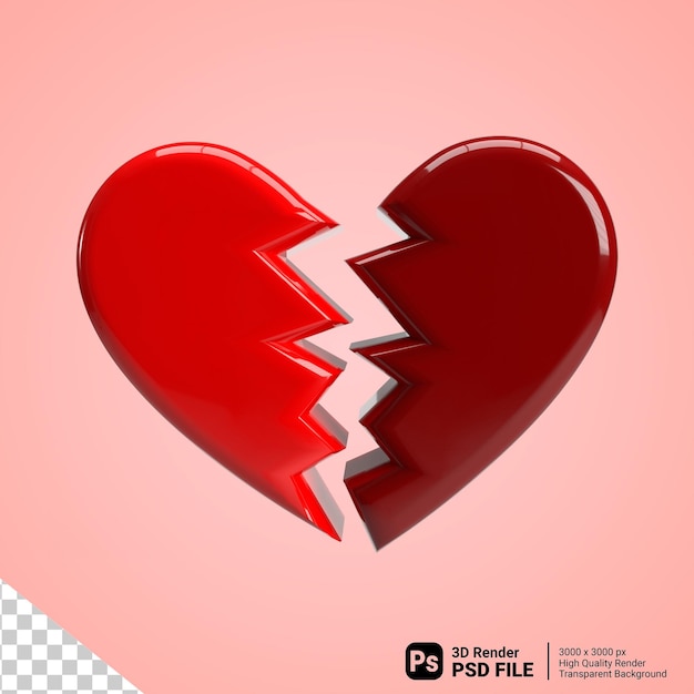 3d Render Corazón roto dividido en dos partes PNG PSD