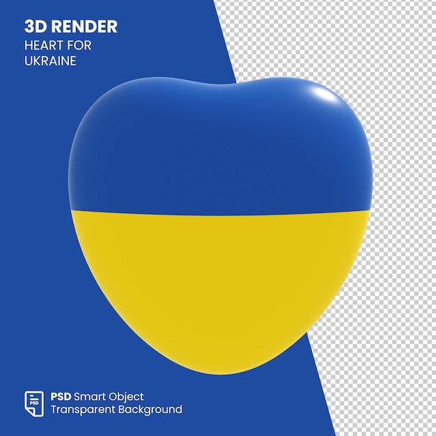 PSD 3d render corazón para ucrania