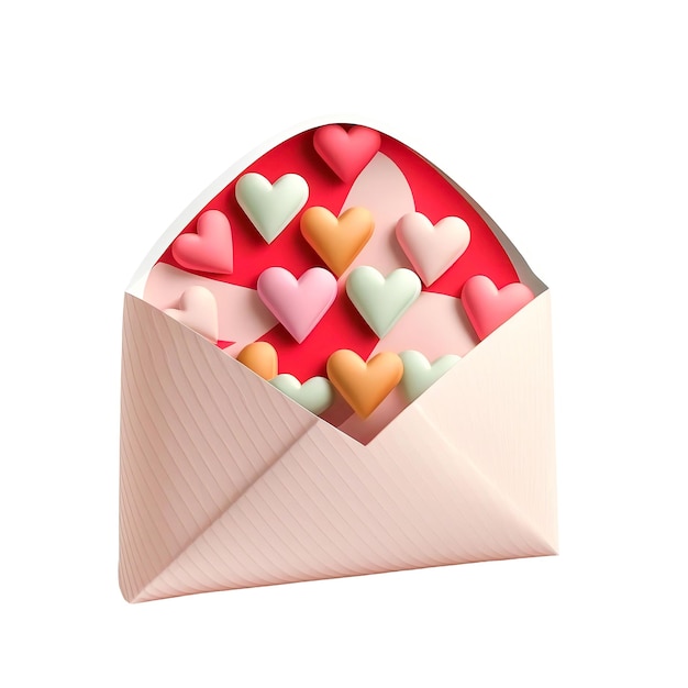 3D Render Corazones de colores dentro del icono de sobre