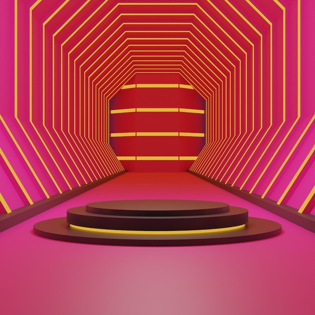 PSD 3d render corredor podio negro sobre fondo rosa