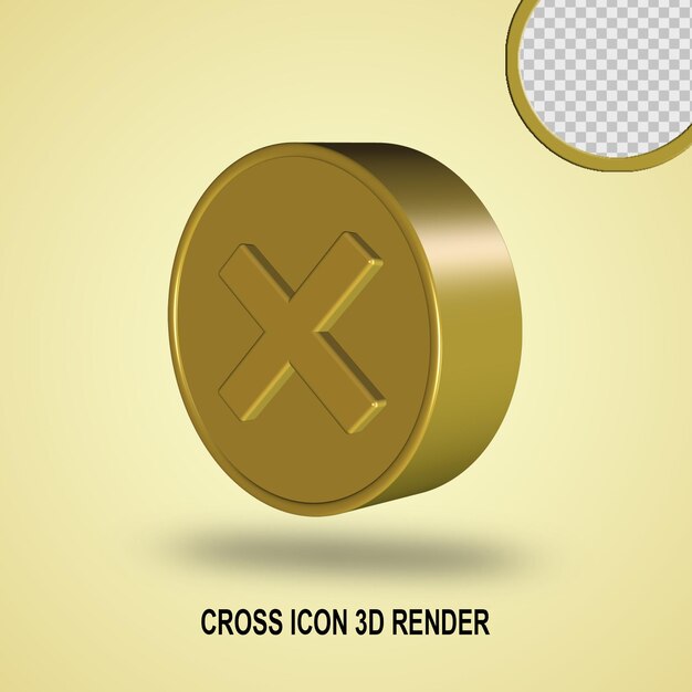 3D render cruz icono oro