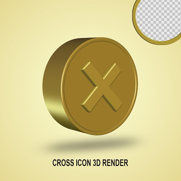 3D render cruz icono oro