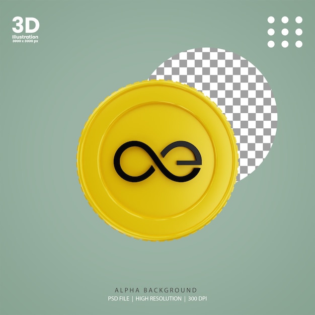 PSD 3d render crypto coin aeternity gold