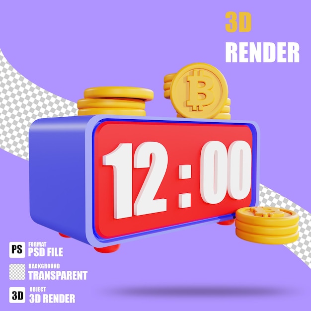 3d Render Cryptocurrency Icon Bitcoin Time 2 Avec Fond Transparent