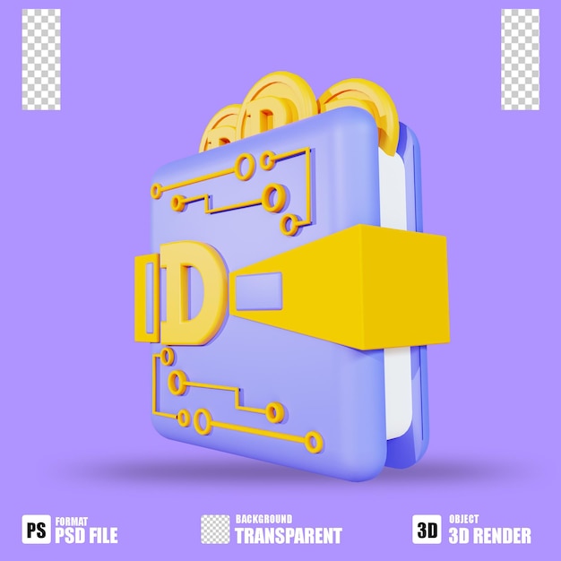 3D render cryptocurrency icon dogecoin wallet 2 with trasparent background