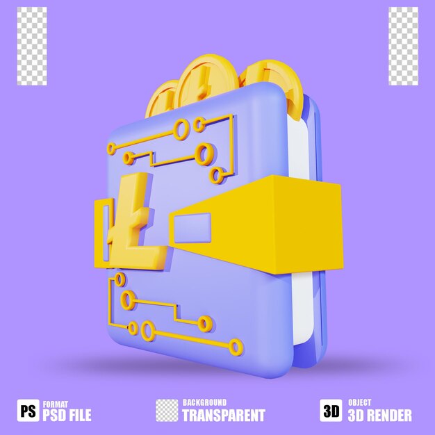 3D render cryptocurrency icon litecoin wallet 2 with trasparent background