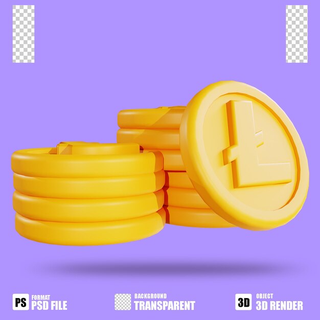 3D render cryptocurrency icon litecoin with trasparent background