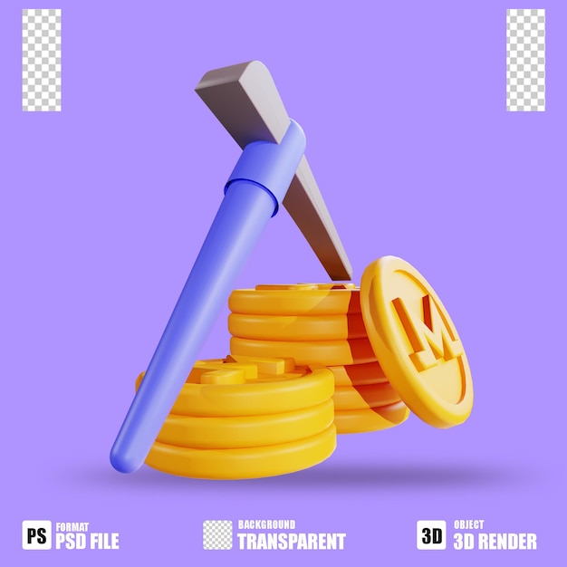 3D render cryptocurrency icon monero mining avec fond transparent