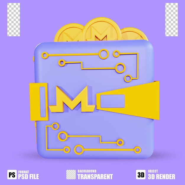 3d render cryptocurrency icon monero wallet with trasparent background