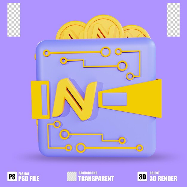 3d render cryptocurrency icon namecoin wallet with trasparent background